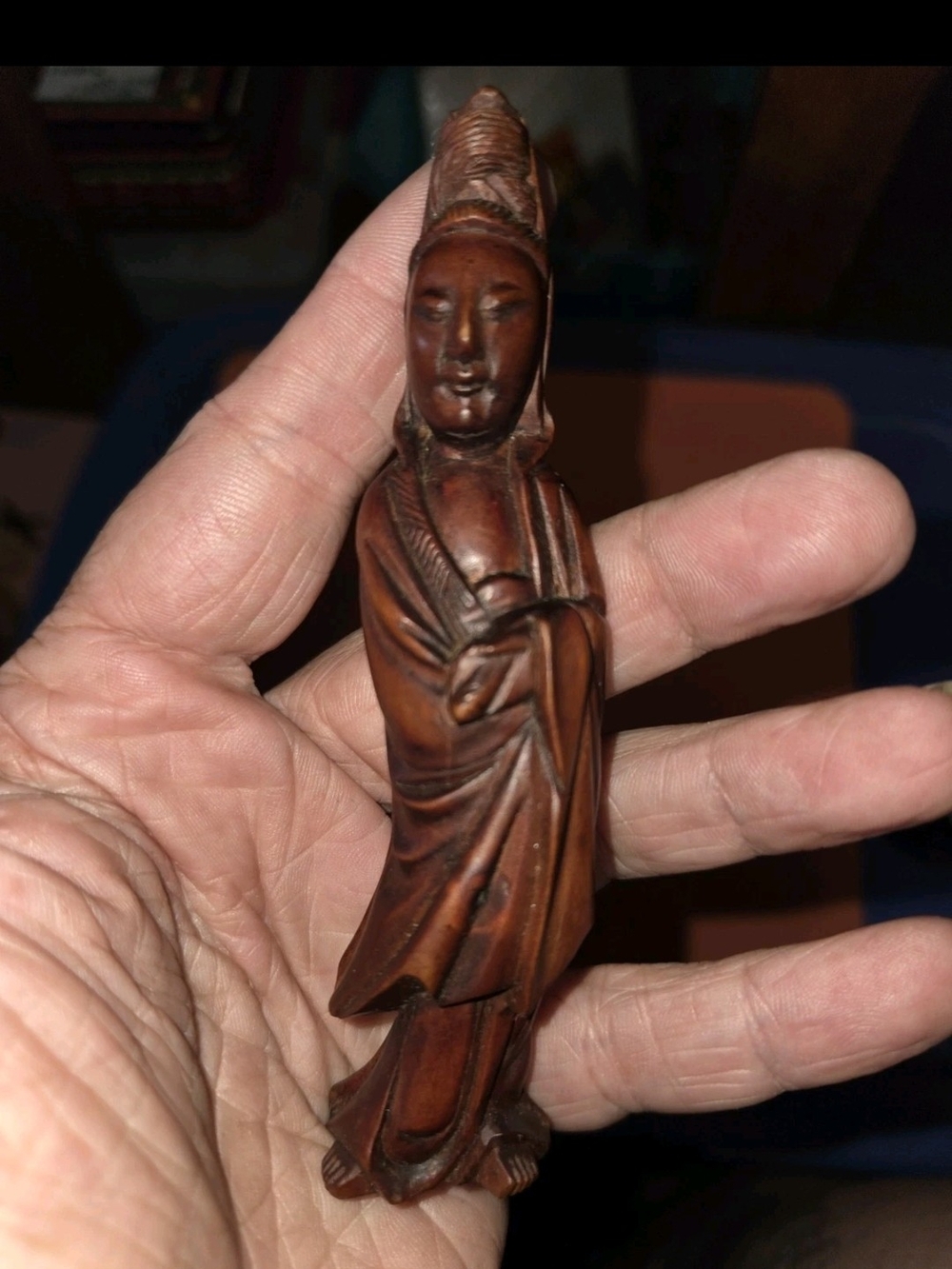 Vintage Hand-Carved Wooden Guanyin Goddess Statue